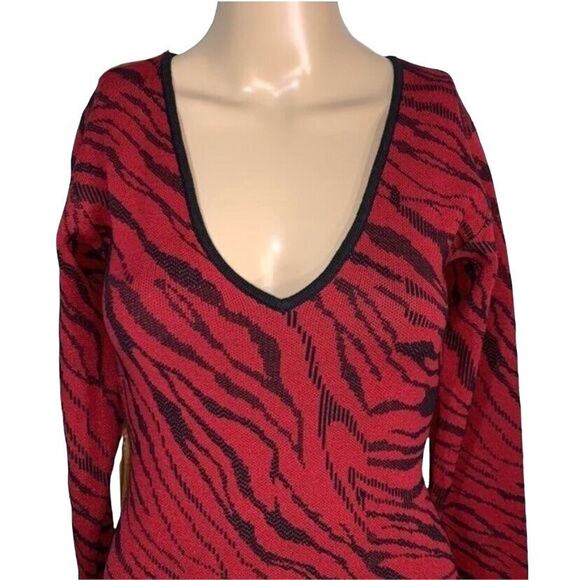 Rachel Roy Womens Sweater Dress Bernadette Knit Fitted Red Tiger Animal Print XS - Picture 4 of 12